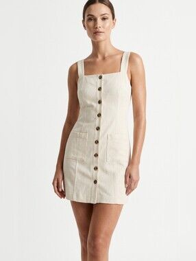 Hunter & Brown Square Neck Button-Front Cream Mini Dress NWT - M